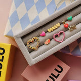 Lulu Copenhagen CANDY SHOP Oorbel goud, 2 Hearts Burnt Coral & Orange Coral - Per stuk