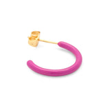 Lulu Copenhagen COLOR HOOPS MEDIUM Gouden Oorringen met emaille, Electric Fuchsia Pink
