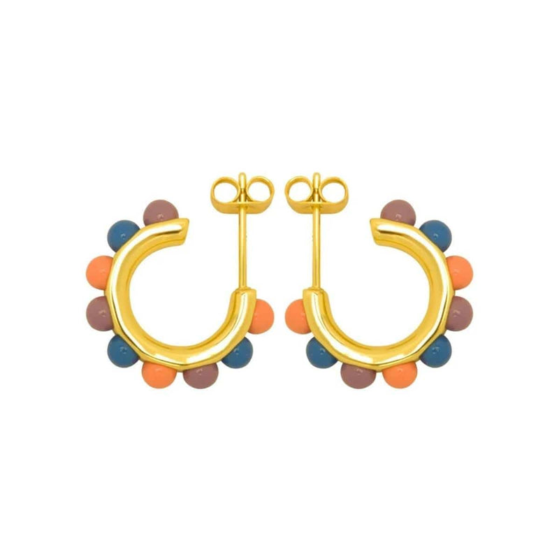 Lulu Copenhagen Flower Hoops Color Pair gold plated Burnt Coral/Blue/Purple