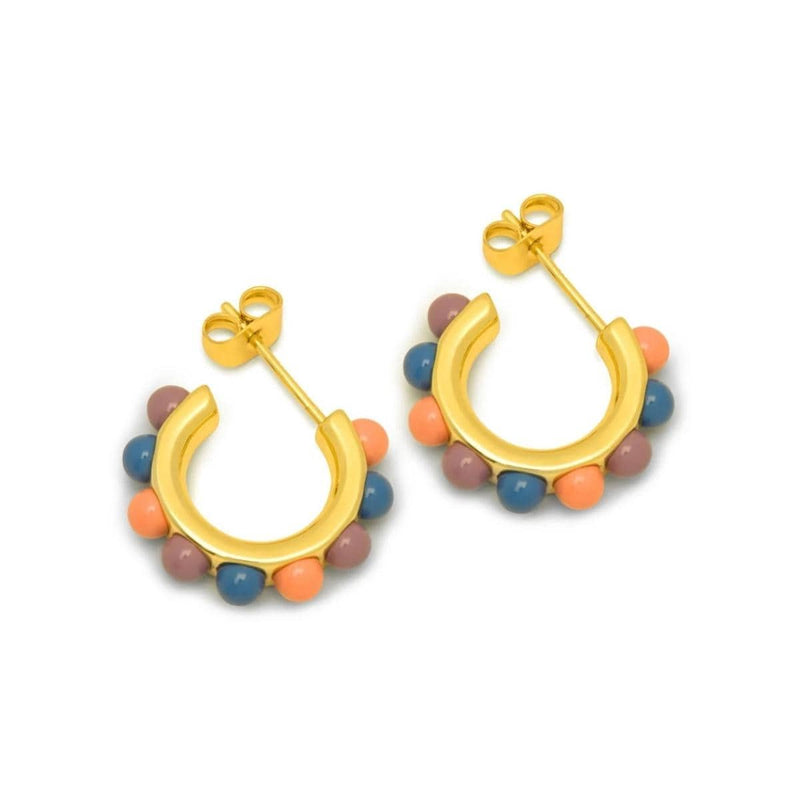 Lulu Copenhagen Flower Hoops Color Pair gold plated Burnt Coral/Blue/Purple