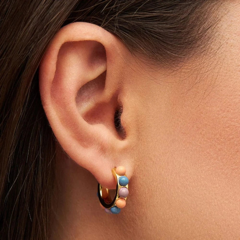 Lulu Copenhagen Flower Hoops Color Pair gold plated Burnt Coral/Blue/Purple
