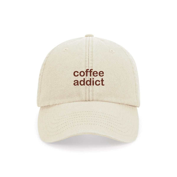 Maksimo DAD CAP Vintage beige Pet met quote, coffee addict
