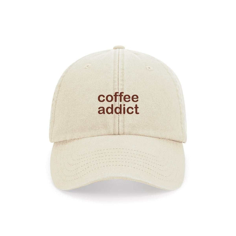 Maksimo DAD CAP Vintage beige Pet met quote, coffee addict