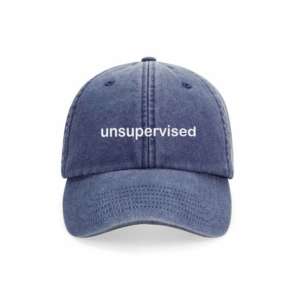 Maksimo DAD CAP Vintage Jeans blauwe Pet met quote, unsupervised
