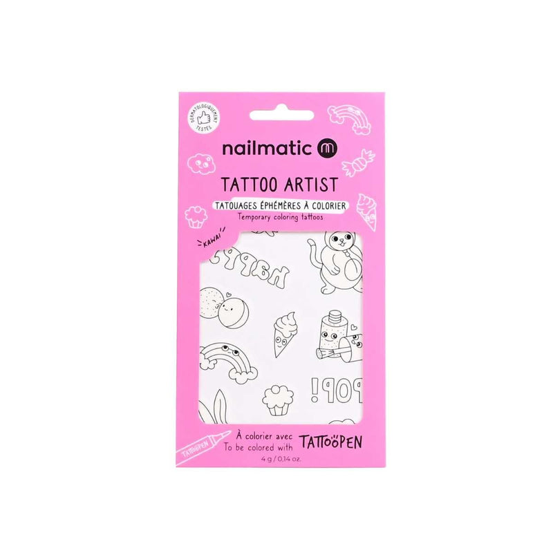 Nailmatic 12 tijdelijke Tattoos om in te kleuren, Kawaii