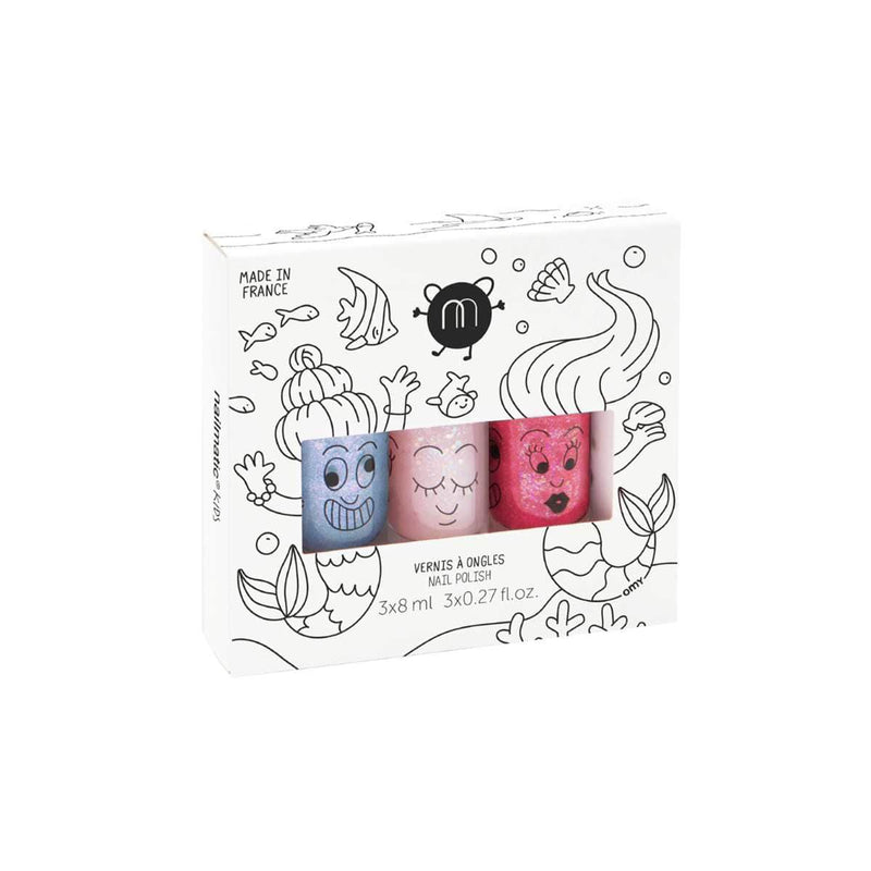 Nailmatic Set van 3 Nagellakjes op waterbasis MERMAID, Merlin - Polly - Sissi