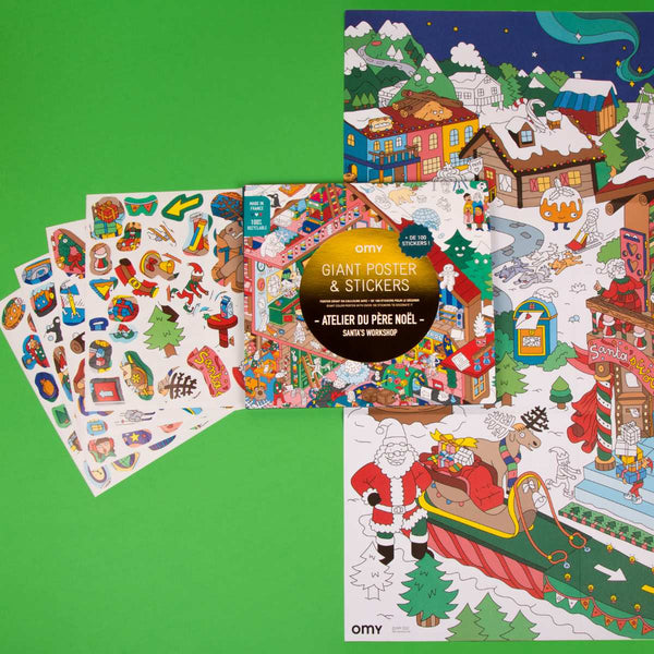 OMY Grote inkleurposter met stickers 70x100cm, Santa's Workshop
