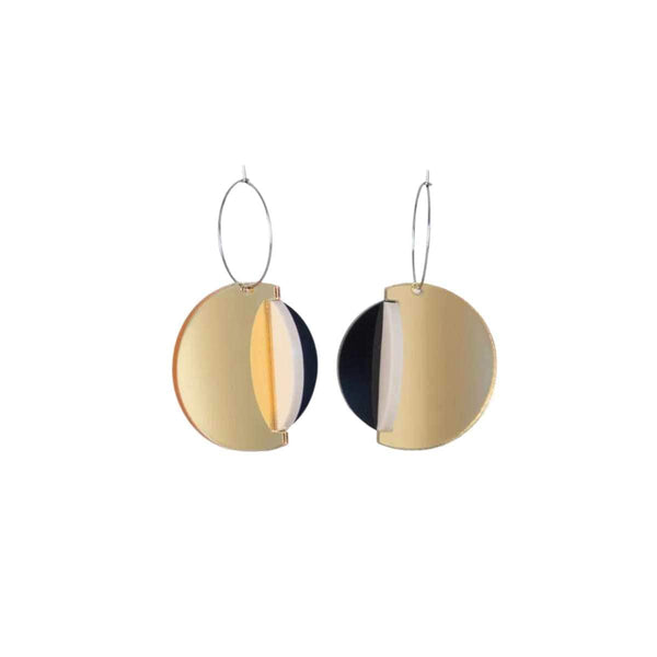 Pamela Coromoto DEXEL Moderne Statement Oorbellen met hanger, Gold Mirror & Black