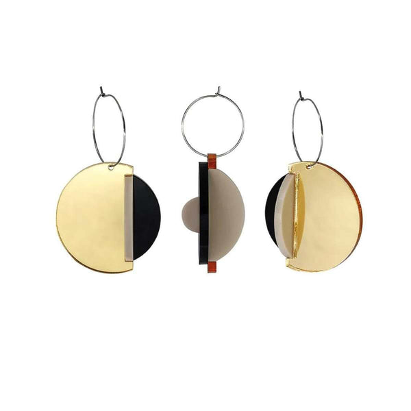 Pamela Coromoto DEXEL Moderne Statement Oorbellen met hanger, Gold Mirror & Black