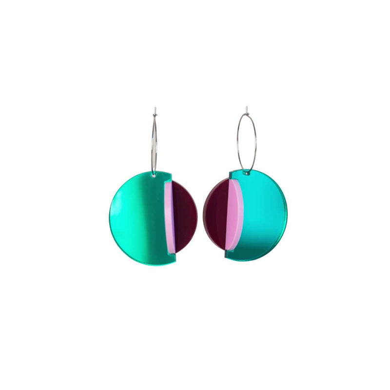 Pamela Coromoto DEXEL Moderne Statement Oorbellen met hanger, Green Mirror & Magenta