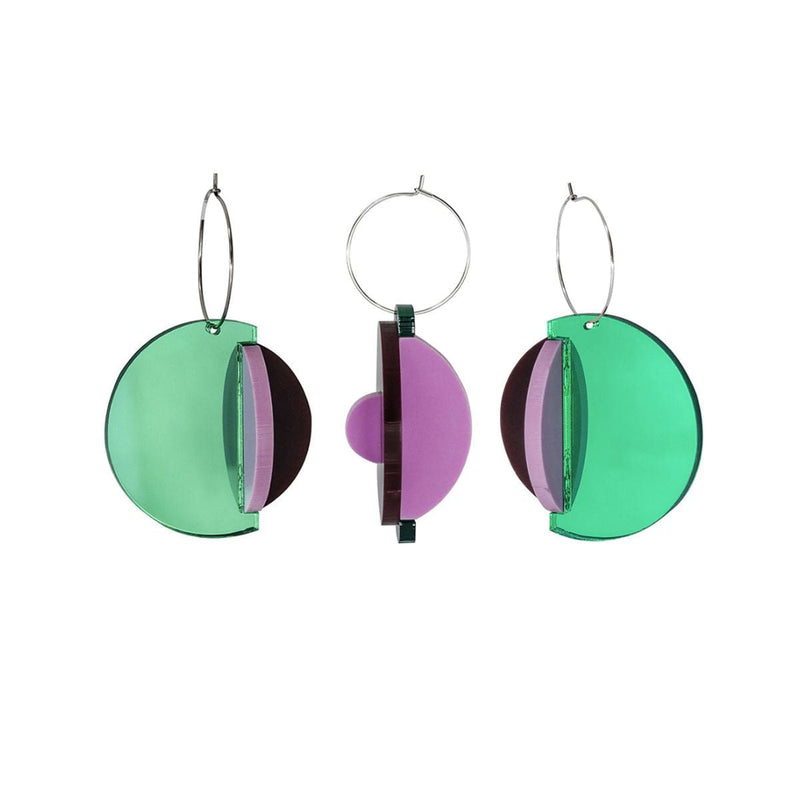 Pamela Coromoto DEXEL Moderne Statement Oorbellen met hanger, Green Mirror & Magenta