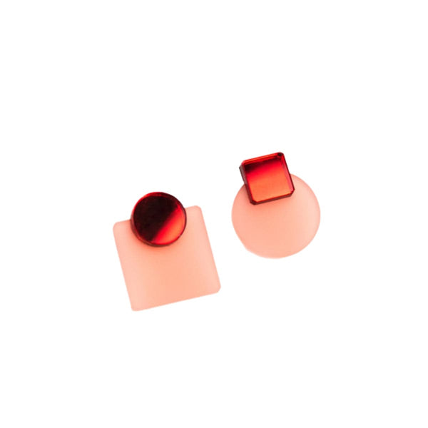 Pamela Coromoto GLARE MINI Moderne asymmetrische Oorbellen, Pink & Red Mirror