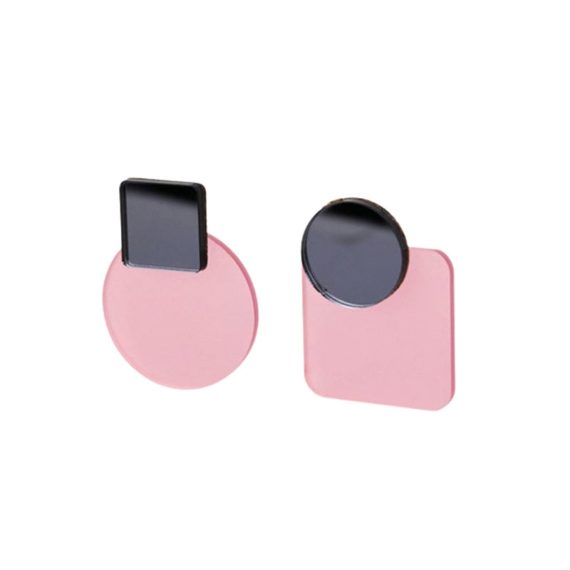 Pamela Coromoto GLARE Moderne asymmetrische Statement Oorbellen, Pink & Anthracite Mirror