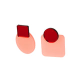 Pamela Coromoto GLARE Moderne asymmetrische Statement Oorbellen, Pink & Red Mirror