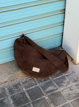 Recitem HUGO UNI Maxi Ribfluwelen Halve maan Schoudertas, Chocolade Bruin
