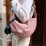 Recitem NINA UNI Maxi Ribfluwelen Halve maan Schoudertas, Oud Roze