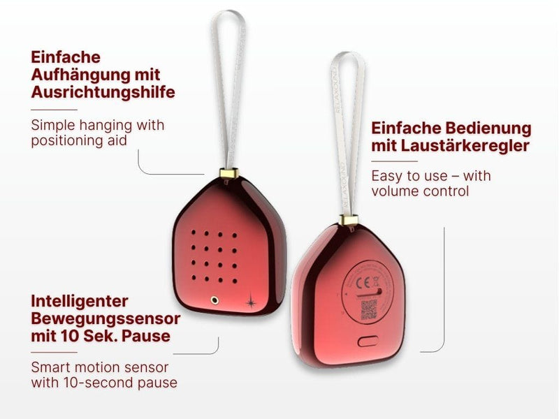 Relaxound JINGLE BELLS Kerst Ornament met sensor en Feestelijk geluid, Red Stars