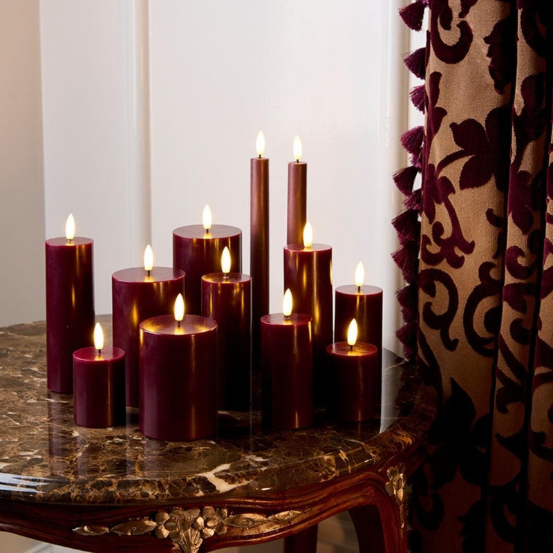 Sirius Sille Rechargeable Pillar Candles 3 pcs set, Bordeaux