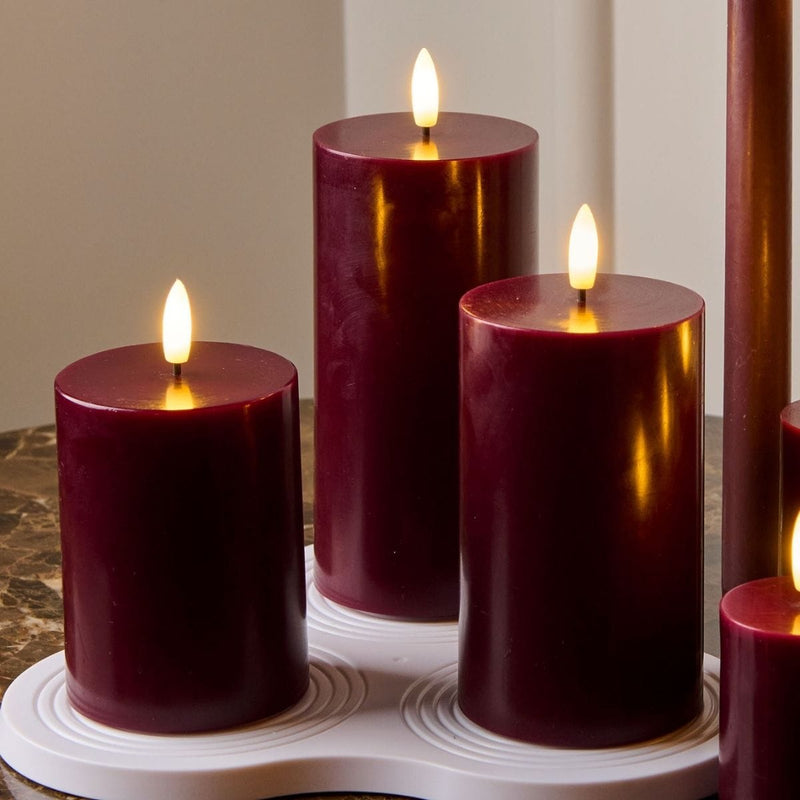 Sirius Sille Rechargeable Pillar Candles 3 pcs set, Bordeaux