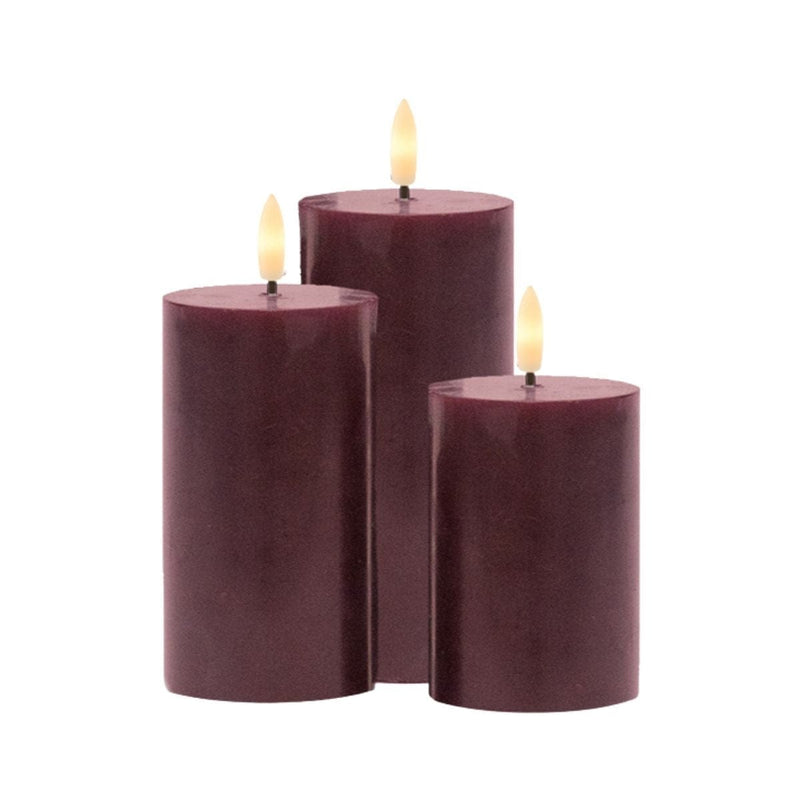 Sirius Sille Rechargeable Pillar Candles 3 pcs set, Bordeaux