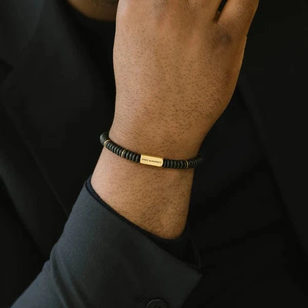 Steel and Barnett TWO TONE Edelsteen armband, Matt Black Onyx/Gold