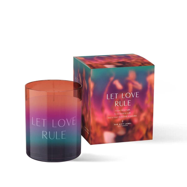 The Gift Label GRADIENT Grote Geurkaars in glas met quote, Let Love Rule