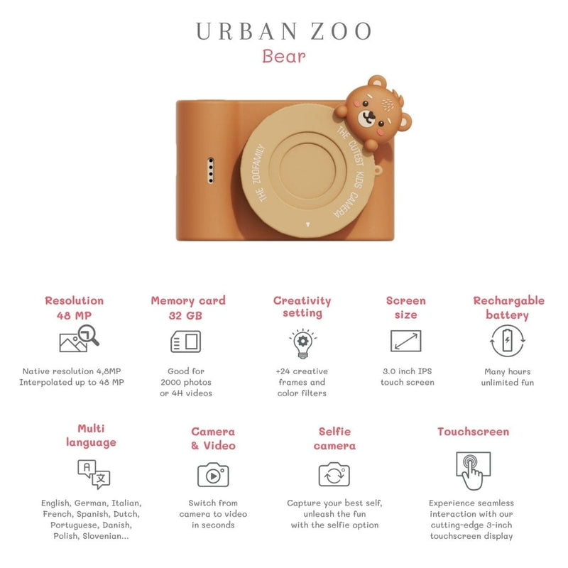 The Zoofamily URBAN ZOO - Digitale Kindercamera en Video Recorder, Beer