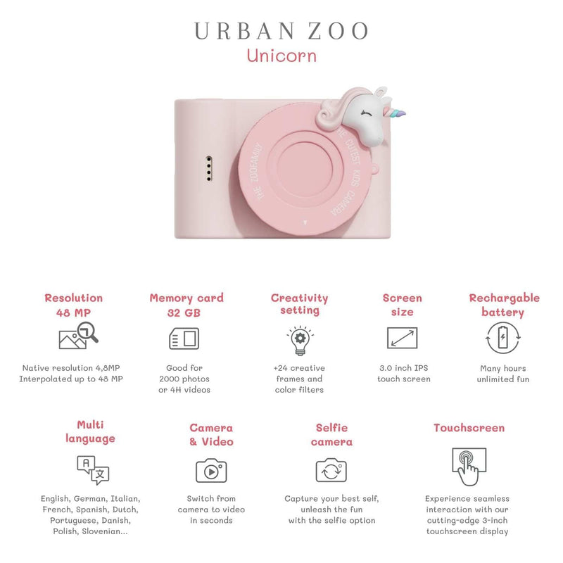 The Zoofamily URBAN ZOO - Digitale Kindercamera en Video Recorder, Unicorn