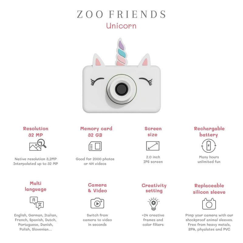 The Zoofamily ZOO FRIENDS - Digitale Kindercamera en Video Recorder, Unicorn