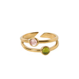Vinoos CHEERS! Dubbele gouden Ring met Roze & Groen steentje
