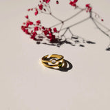 Vinoos CHEERS! Dubbele gouden Ring met Roze & Groen steentje