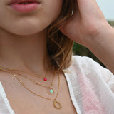 Vinoos COLOURS OF WINE Dubbele ketting met zon en fuchsia glaskraal, Keep blooming