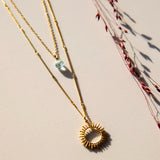 Vinoos COLOURS OF WINE Dubbele ketting met zon en oceaan blauwe glaskraal, Believe in yourself