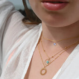 Vinoos COLOURS OF WINE Dubbele ketting met zon en oceaan blauwe glaskraal, Believe in yourself