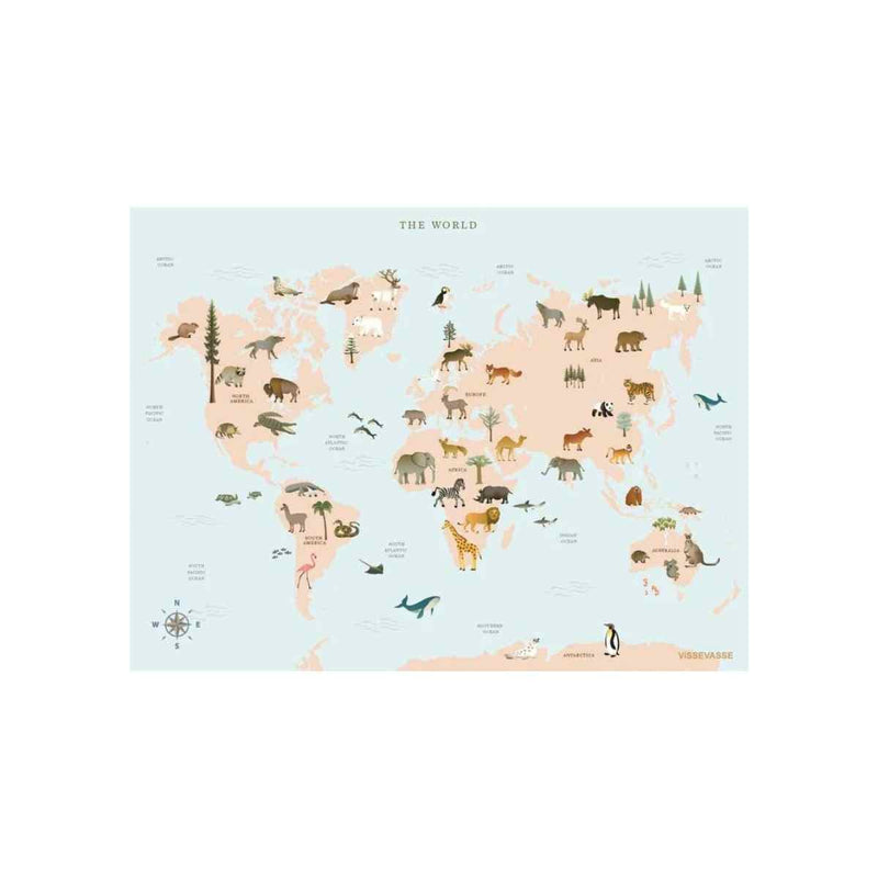 Vissevasse Wenskaart dubbel, Wereldkaart dieren