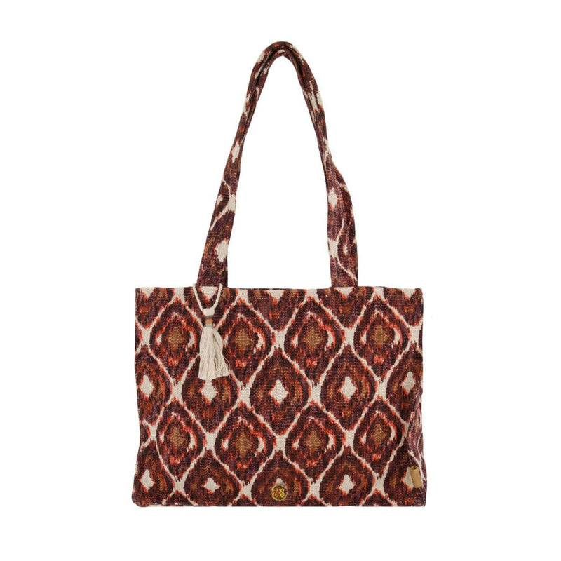 Zusss Katoenen Tas met ikat print, Zand/Roodbruin