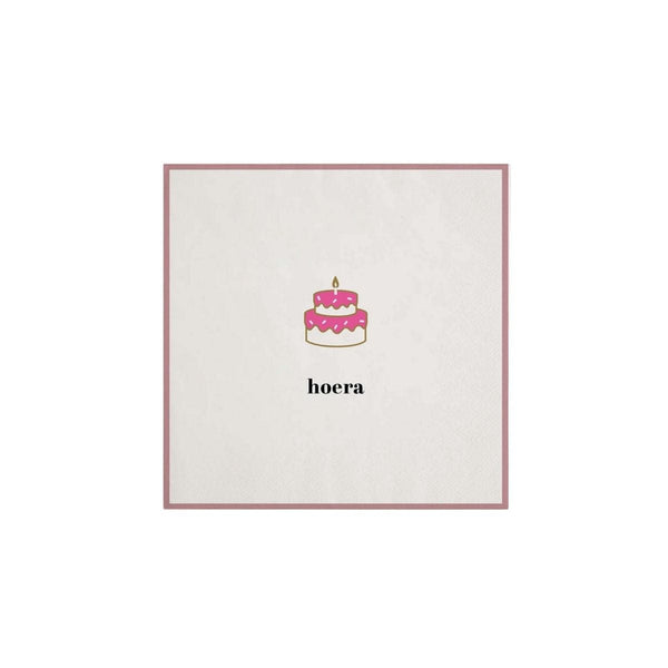 Zusss Papieren Servetten wit/roze, hoera taart