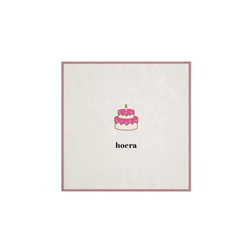 Zusss Papieren Servetten wit/roze, hoera taart