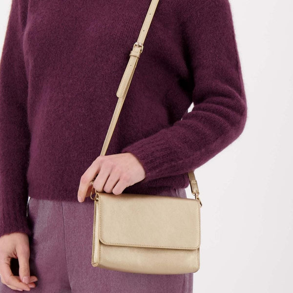 Zusss Schoudertas met hartjes spiegel, Champagne goud