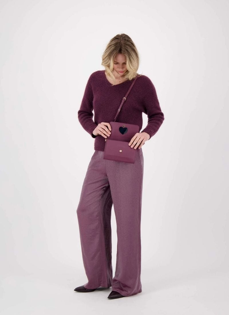 Zusss Schoudertas met hartvormig spiegeltje, Aubergine