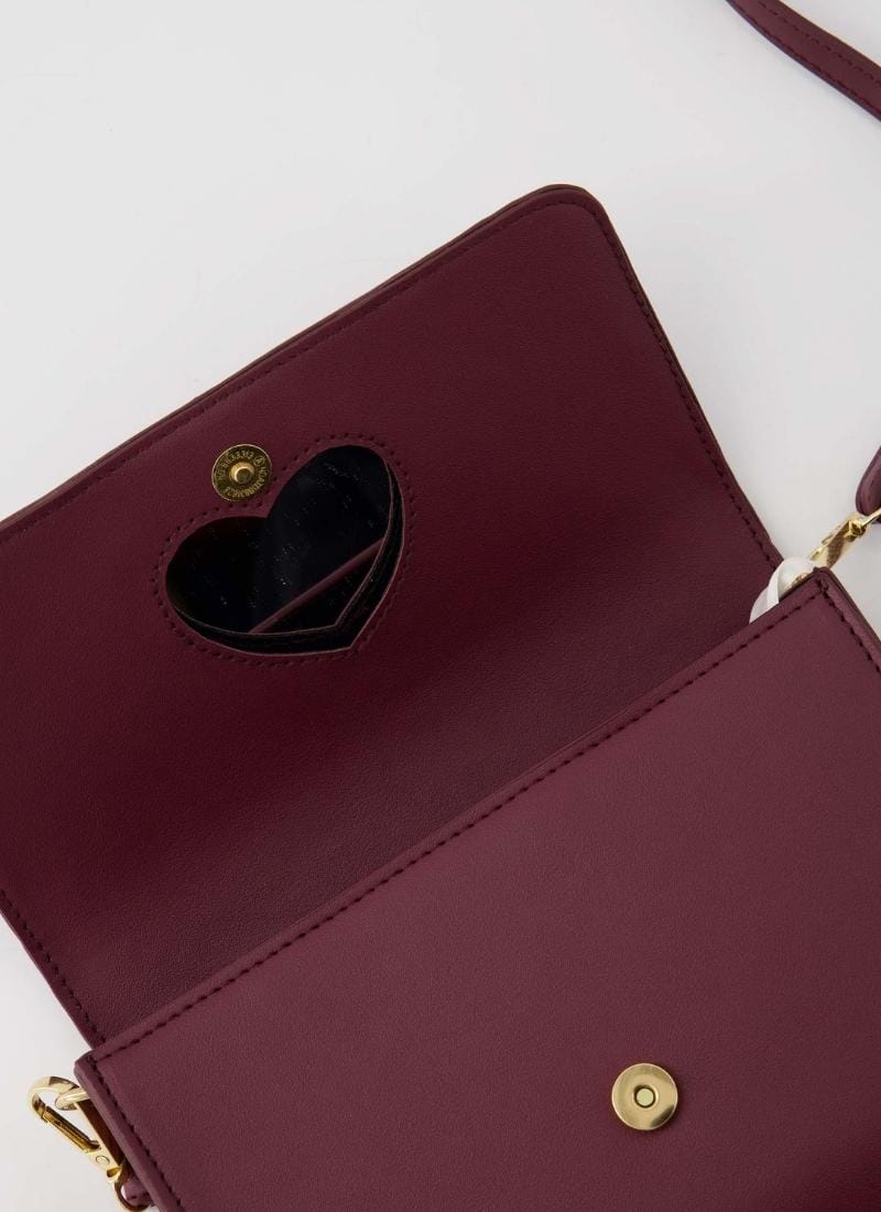 Zusss Schoudertas met hartvormig spiegeltje, Aubergine