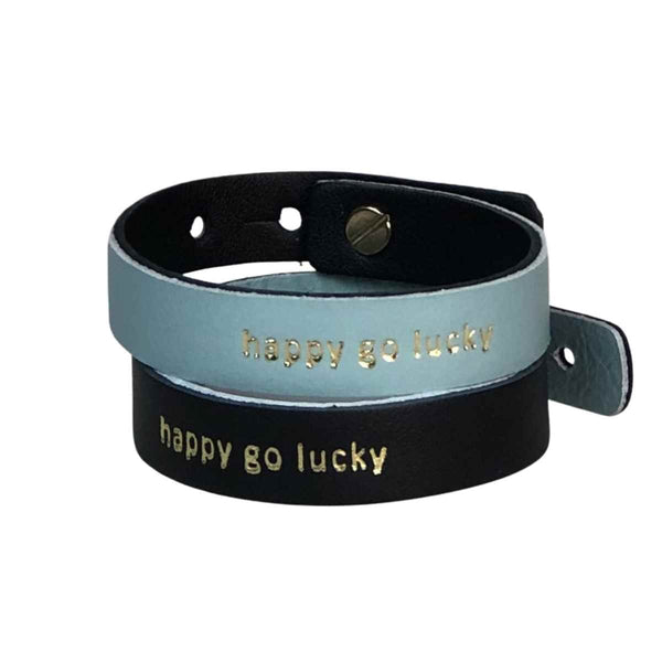 by B+K Lederen armbandje, happy go lucky, Zwart en lichtblauw
