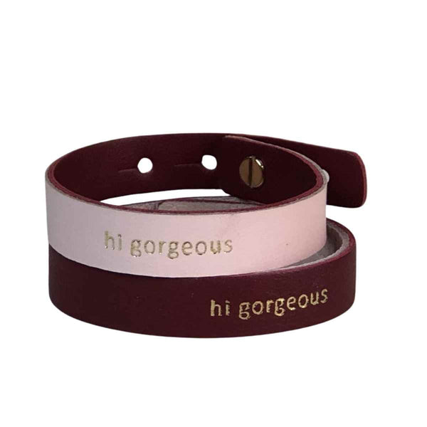 by B+K Lederen armbandje, hi gorgeous, Bordeaux en roze