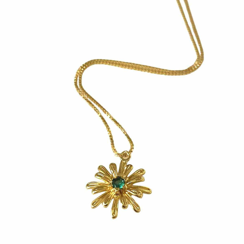 Ellen Beekmans Fijne ketting met bloemetje, Felgroen