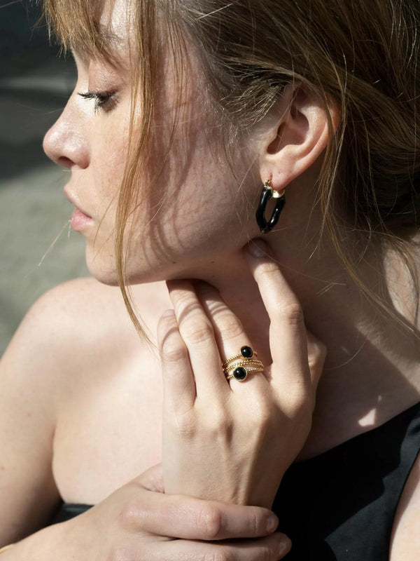 Ellen Beekmans Twisted ring met gemstone, Zwart