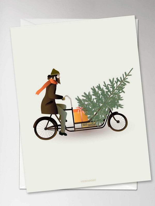 Vissevasse Wenskaart dubbel, Bike with christmas tree
