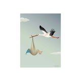 Vissevasse Wenskaart dubbel, The stork blue