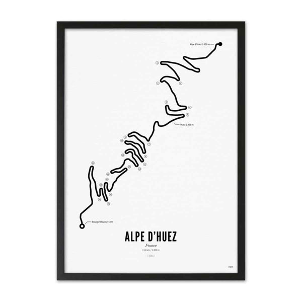 WIJCK. Kader + Poster Cycling - Alpe d'Huez - Tour de France 30 x 40 cm